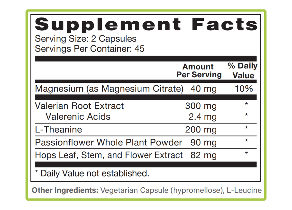 Aceva Relax & Calm Supplement Facts panel