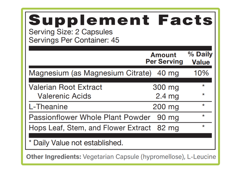 Relax & Calm supplement facts panel