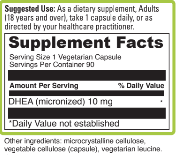 Aceva DHEA 10mg Supplement Fact Panel